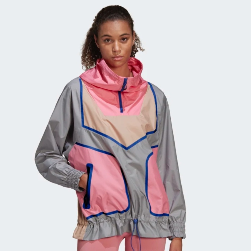 Adidas by Stella McCartney Pink, Gray & Beige Colorblock Windbreaker Jacket